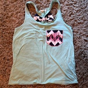 Mint Green Racerback Tank with Chevron Pocket and Monogram